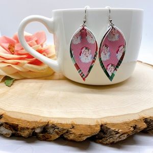 Vintage Pink Santa Christmas Drop Earrings